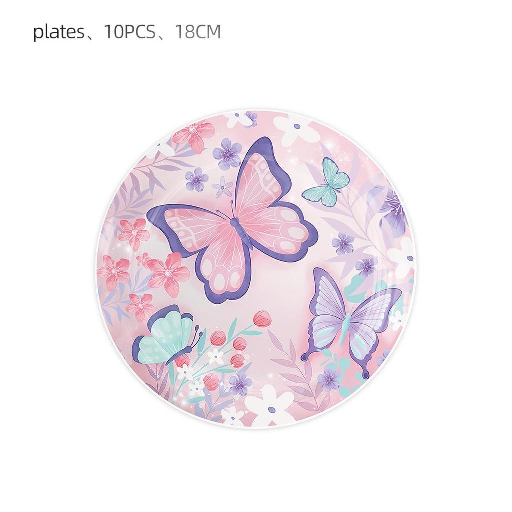 Pink Butterfly Birthday Party Disposable Tableware Set - Plates, Cups, Knives, Forks, Spoons