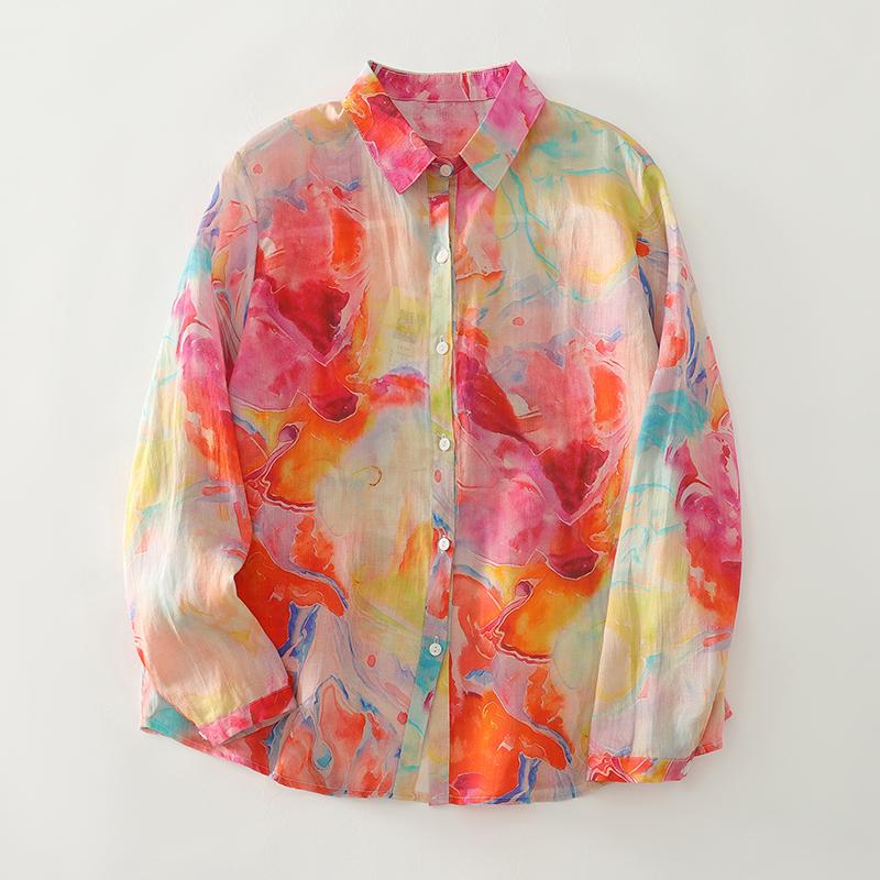 DIMANAF 2025 New Plus Size Women Tops Print Cotton Shirts Tees Casual Loose Blouse Autumn Long Sleeve