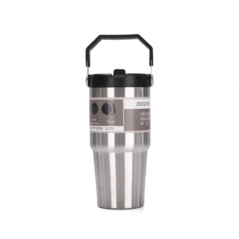 20oz Stainless Steel Vacuum Insulated Travel Mug With Straw Lid Car Office Outdoor Use