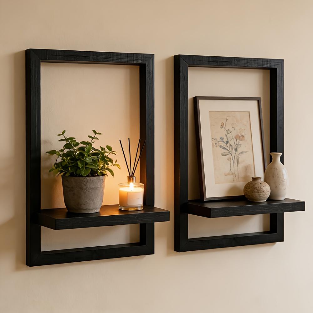 2pcs Black Floating Wall Shelves/Rustic Wood Wall Mounted Display Shelves/Modern Floating Shelves for Bedroom Living Room Bathroom
