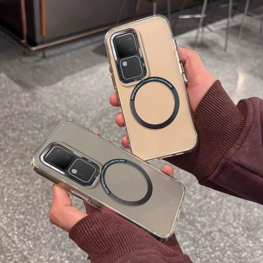 Case for Vivo V30 Pro,V30 Minimal Semi-Transparent Magnetic Casing Raised Electroplated Lens Bezel Anti-Slip Drop Resistant Protective Shell
