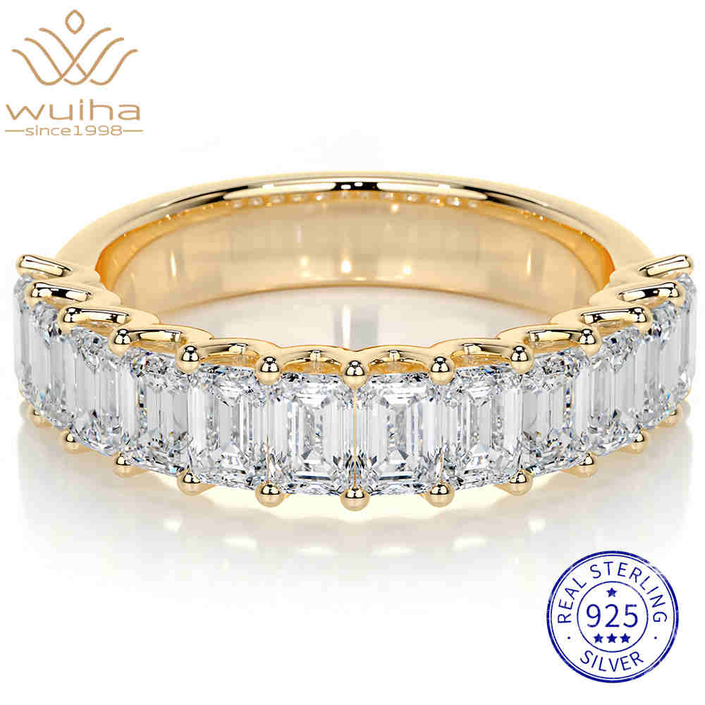 WUIHA 100% 925 Sterling Silver 3 * 5 MM Emerald Cut D Color GRA Real Moissanite Gemstone Dimaonds Wedding Band Ring Fine Jewelry