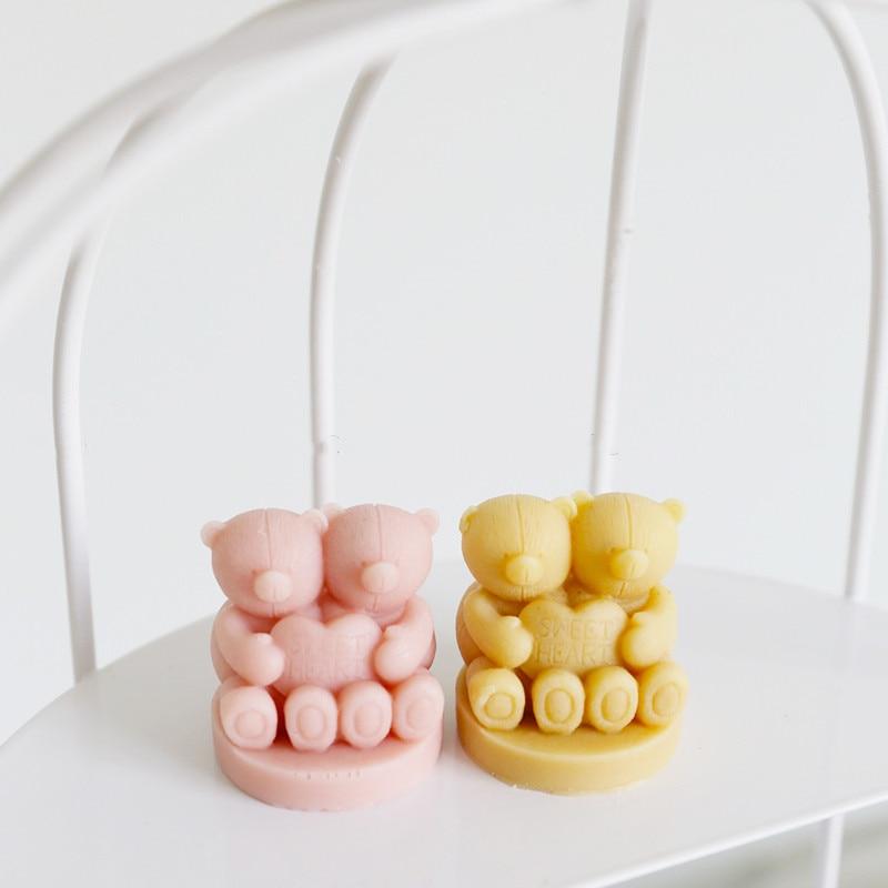 Kjærlige bjørner aromaterapi gips Såpeformer Cute Bear sjokoladebaking Silikonformer DIY hjemmedekorasjon silikonform