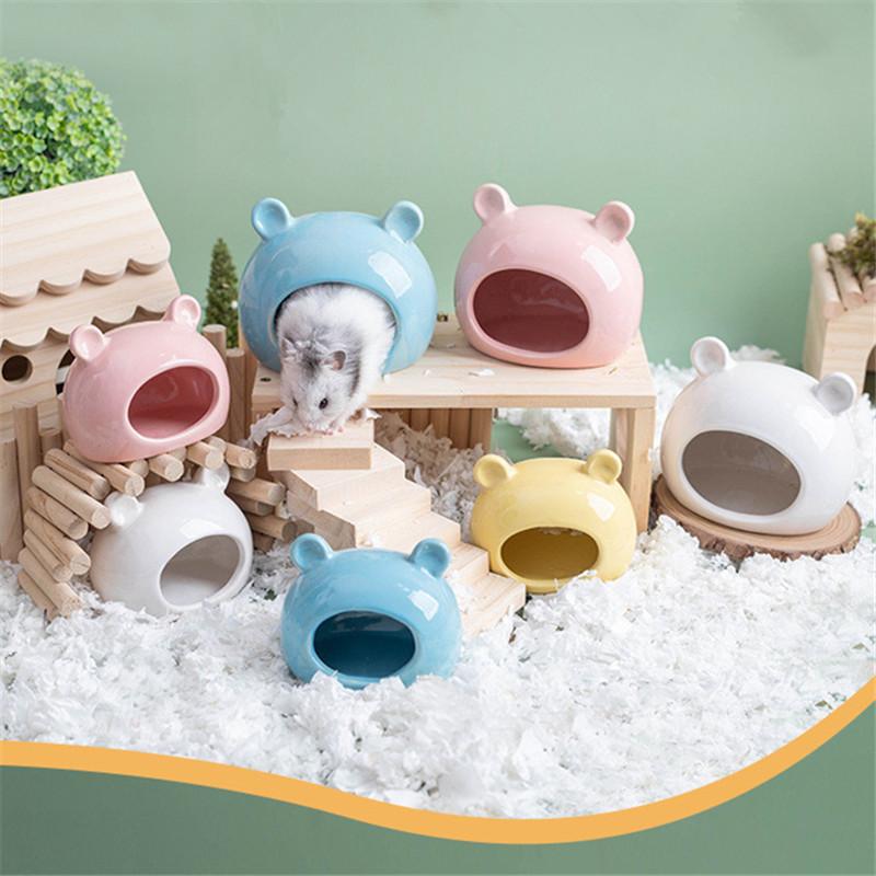 Small Animal Hideout Ceramic Chinchilla Mini Hut Cave Cage Accessories for Dwarf Hamsters Gerbils and Hedgehog Hamster House