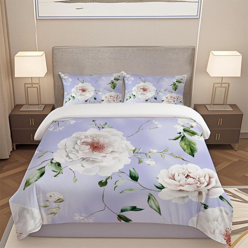 Digital 5D Printing And Dyeing Flower Quilt Cover Pillowcase Three-Piece Bedding Kit