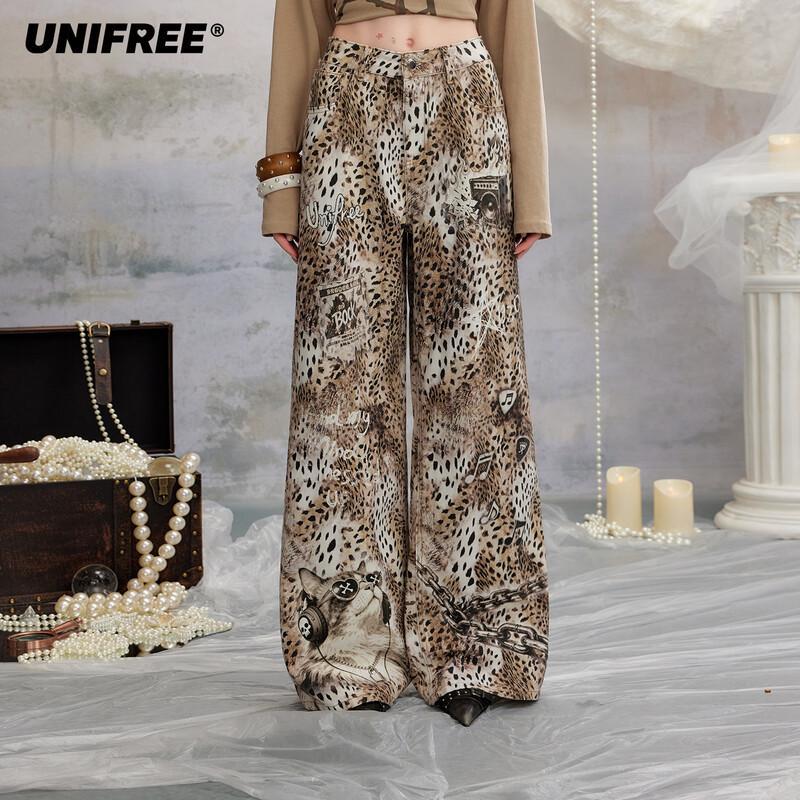 UNIFREE American Street Style Leopard Print Casual Pants S