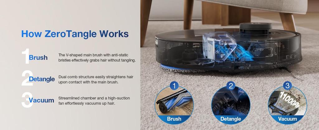 ECOVACS Deebot T30S Pro Robot Vacuum Cleaner with Wiping Function, 11,000 Pa, ZeroTangle Technology, 70°C Hot Water Wiping When Washing