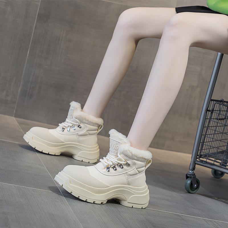 Fur Integrated Snow Boots Women's Autumn and Winter New Piled Thickened Warm Wool Cotton Shoes with Higher Thick Soles