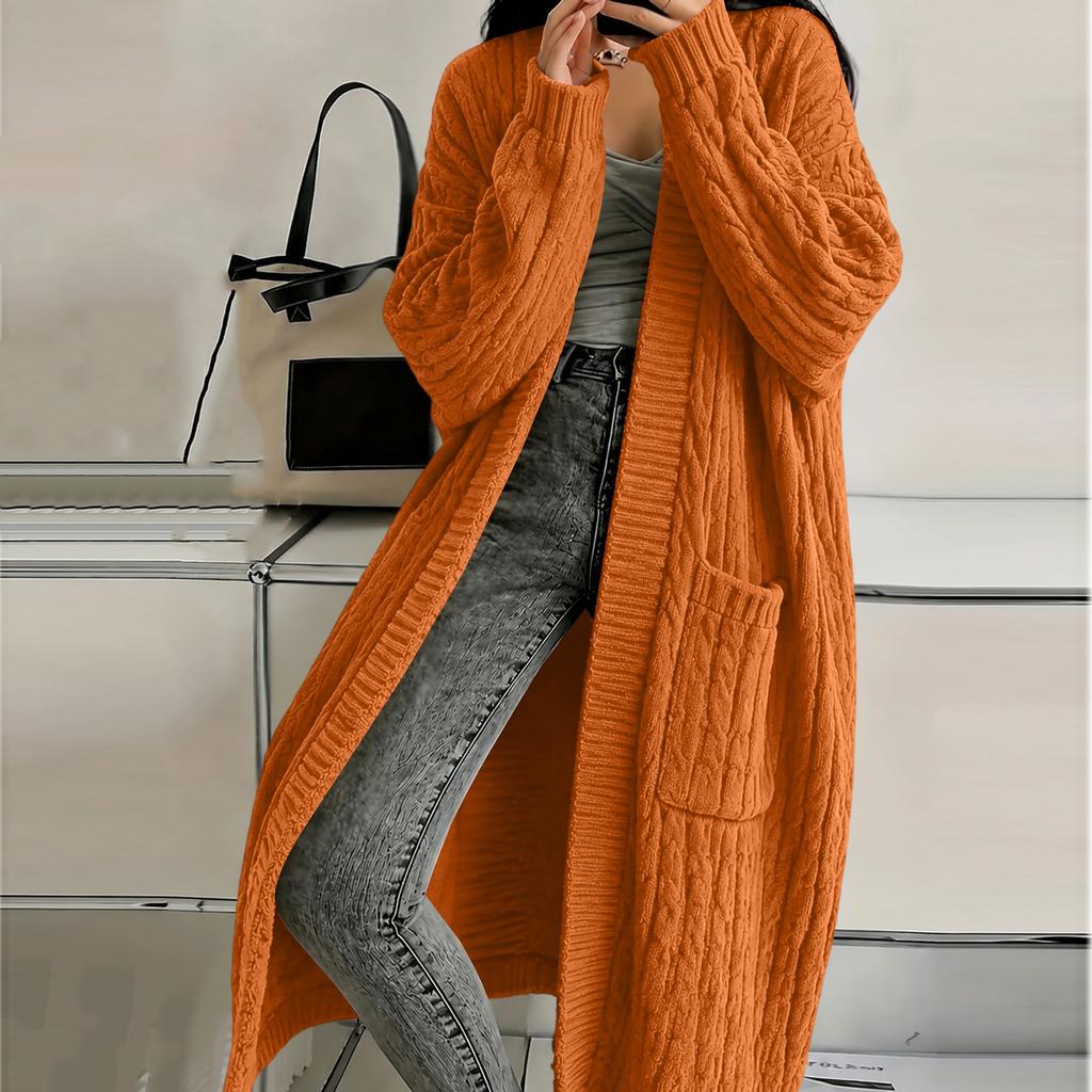 Women's Knit Cardigan with Pockets, Long Thick Sweater Coat