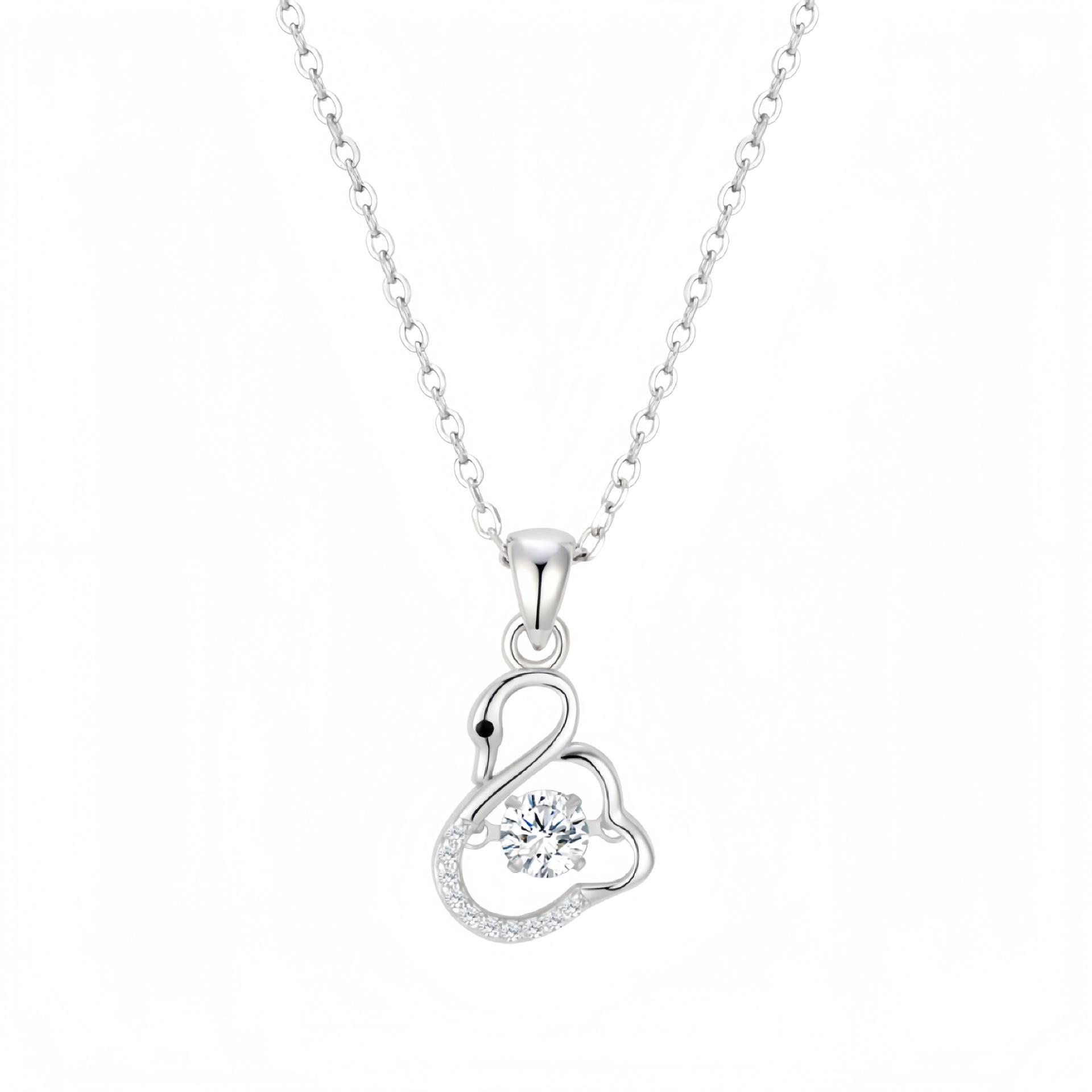 

Sterling Silver Swan Pendant Necklace with Beating Heart - Japanese & Korean Style for Women 925 Silver