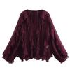 Chiffon Ruffled V-Neck Shirts Top Women Blouse Tee 2026 Summer Sheer Lace-Up High Waist Blouse Elegant Female Shirts Tops