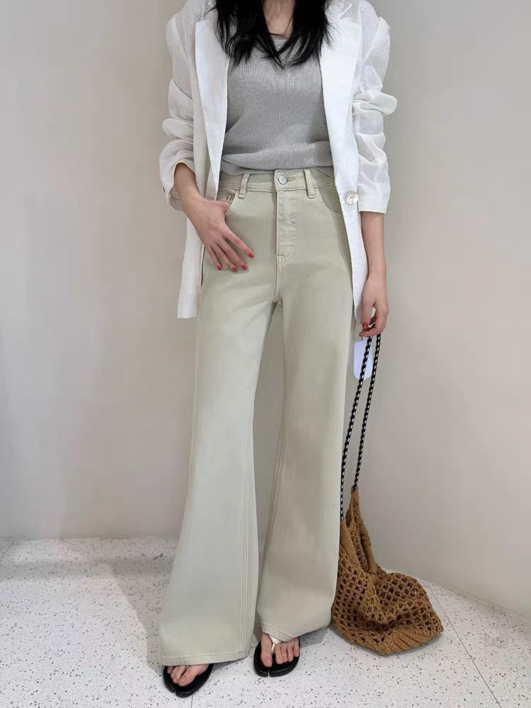SMX99071 Women s High Waist Khaki Micro Flare Jeans - Spring 2026 Bell Bottoms, Floor Length. L