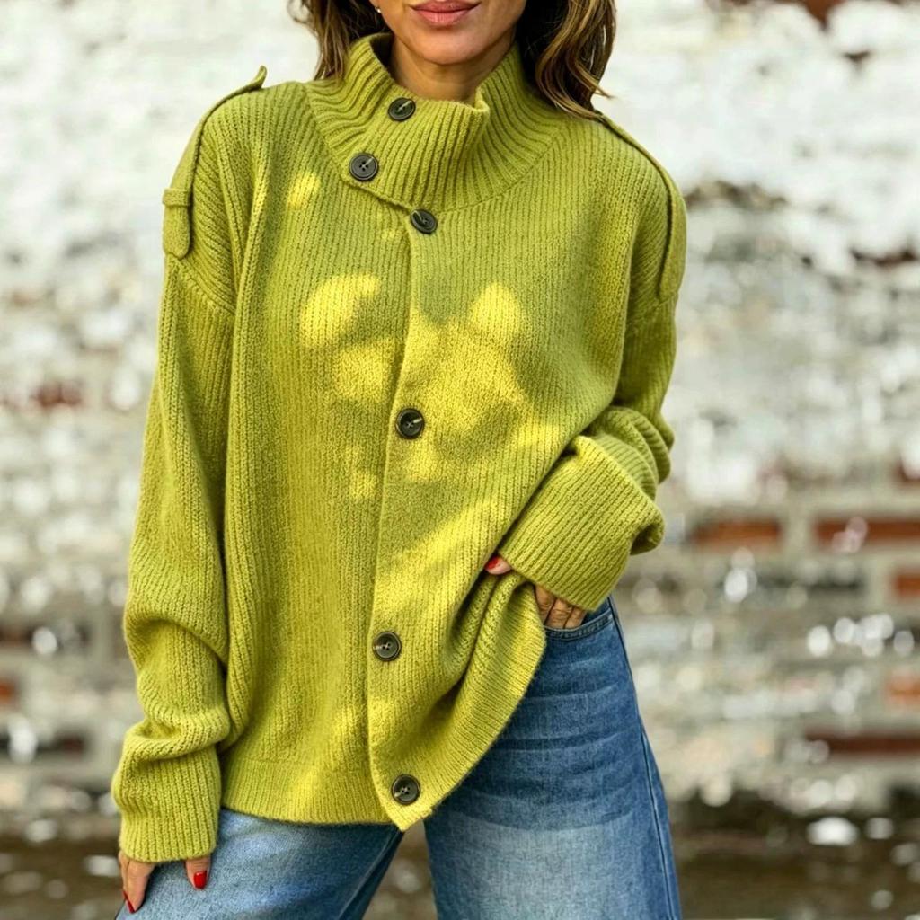 Autumn/Winter Women's High Collar Button-Embellished Knit Cardigan