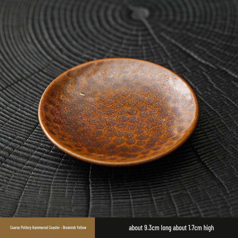 Handmade Jianzhan Coarse Pottery Teacup Set with Hammered Pattern - Retro Ceramic Kung Fu Tea Cup & Coaster