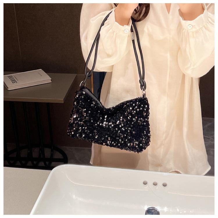 Summer New Texture Casual Foreign Sequined Shoulder Bag Personalized Ins Simple Messenger Large Capacity Baguette Bag Women's Bag