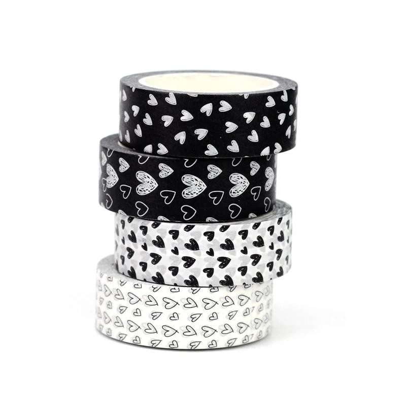 2025 NEW 1PC 10M Decor Cute Black and White Hearts Basics Washi Tape Set for Journaling Adhesive Masking Tape Stationery