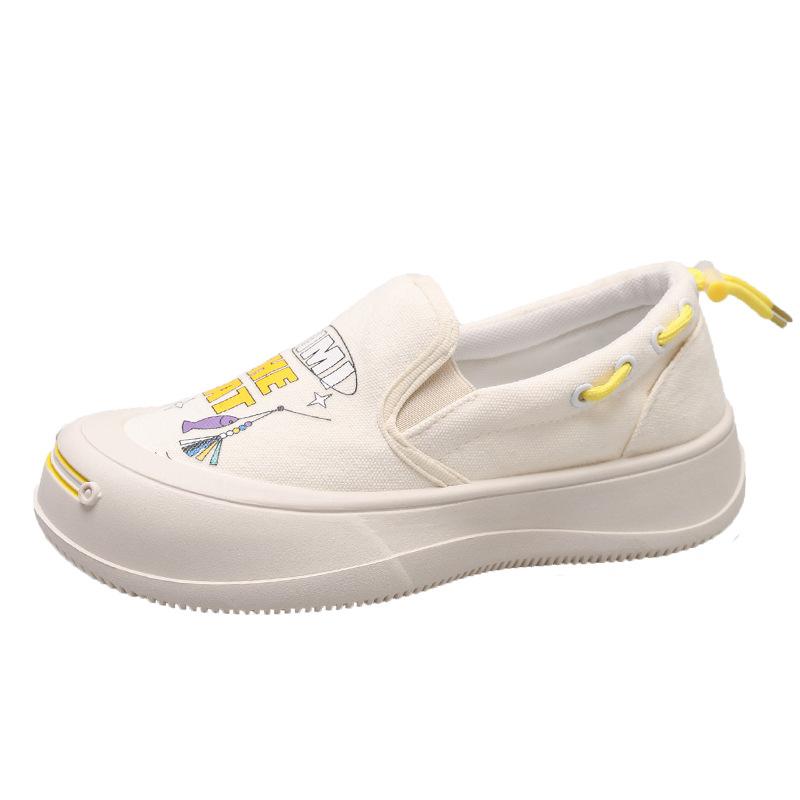 Dámské tenisky nazouvací plátěná obuv módní kreslený potisk Graffiti plátěné tenisky pro ženy Nastavitelné protiskluzové ploché mokasíny Neformální obuv
