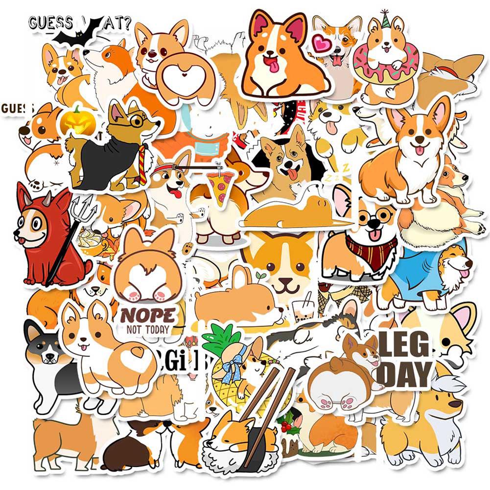 50Pcs Cartoon Corgi Decals Suitcase  Adhesive Sticker Fridge Decor