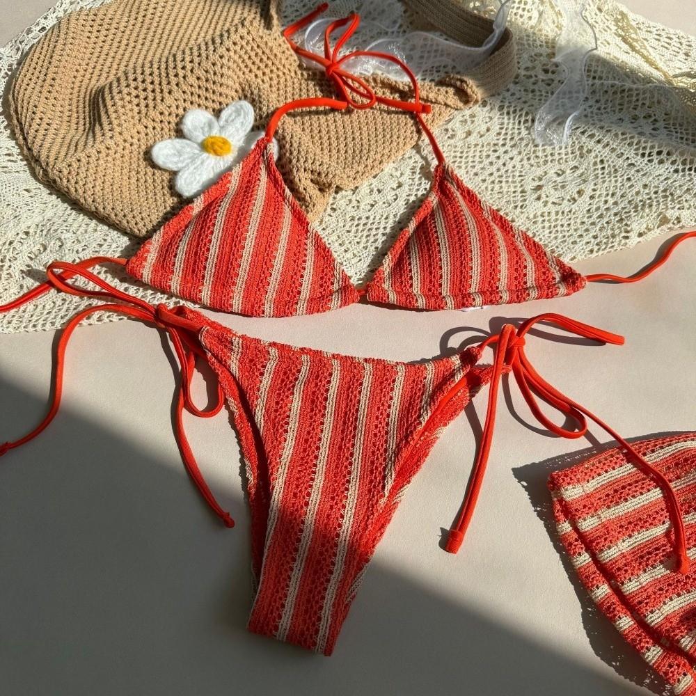 Lace Up Bikini Bathing Suit Sleeveless Knitting Swimsuit Fashion 3 in 1 Swimwear Set Beach