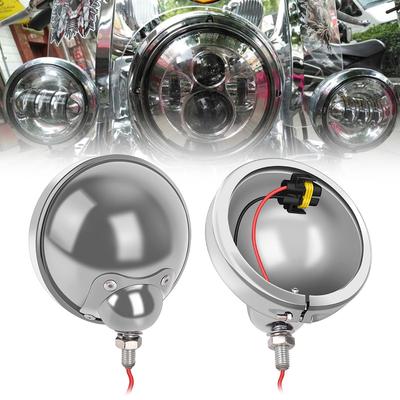 Samman 4.5-inch LED Headlight Housing Bucket with Fog Lamp Shell for Harley-Davidson Motorcycles, Universal Brackets for Retrofit, Set of 2, Silver