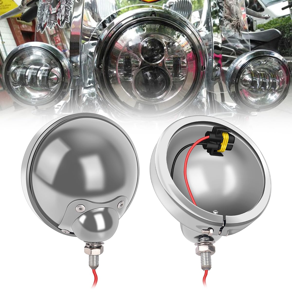 

Samman 4,5-дюймовый светодиодный корпус фары с корпусом противотуманной фары для мотоциклов Harley-Davidson, универсальные кронштейны для переоборудования, комплект из 2 штук, серебристый