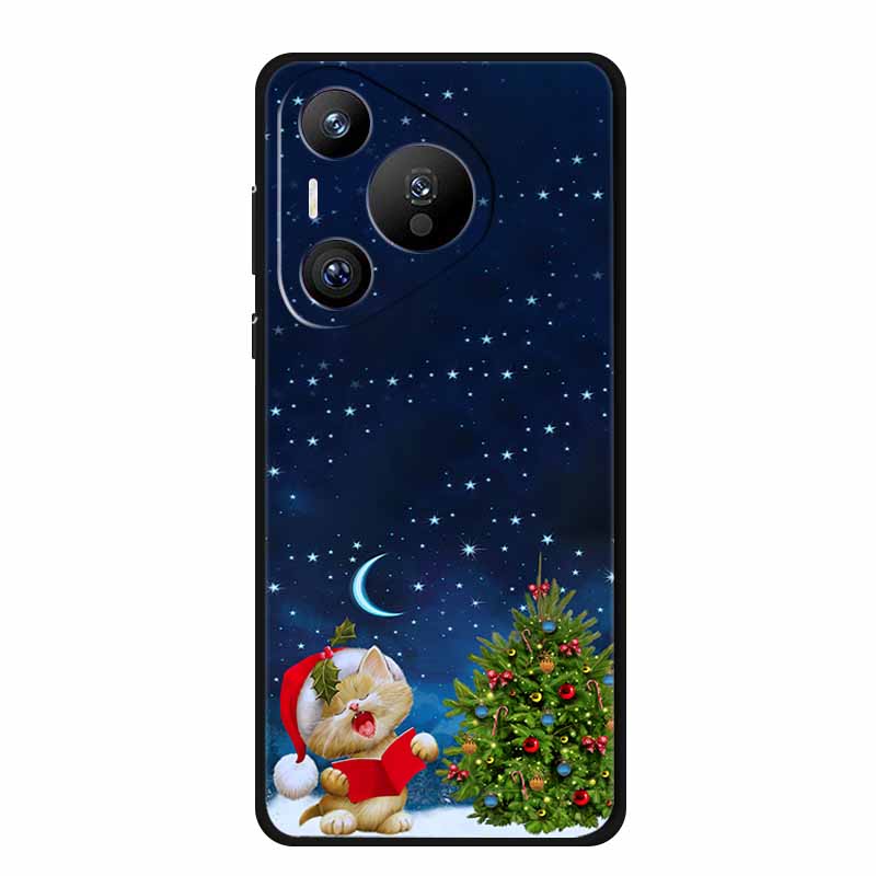 Christmas Phone Cases For Huawei Pura 70 Ultra/ 70 Pro/ 70 Pro Plus/70 5G Cases Black Silicone Soft Santa Claus TPU Bumper Funda