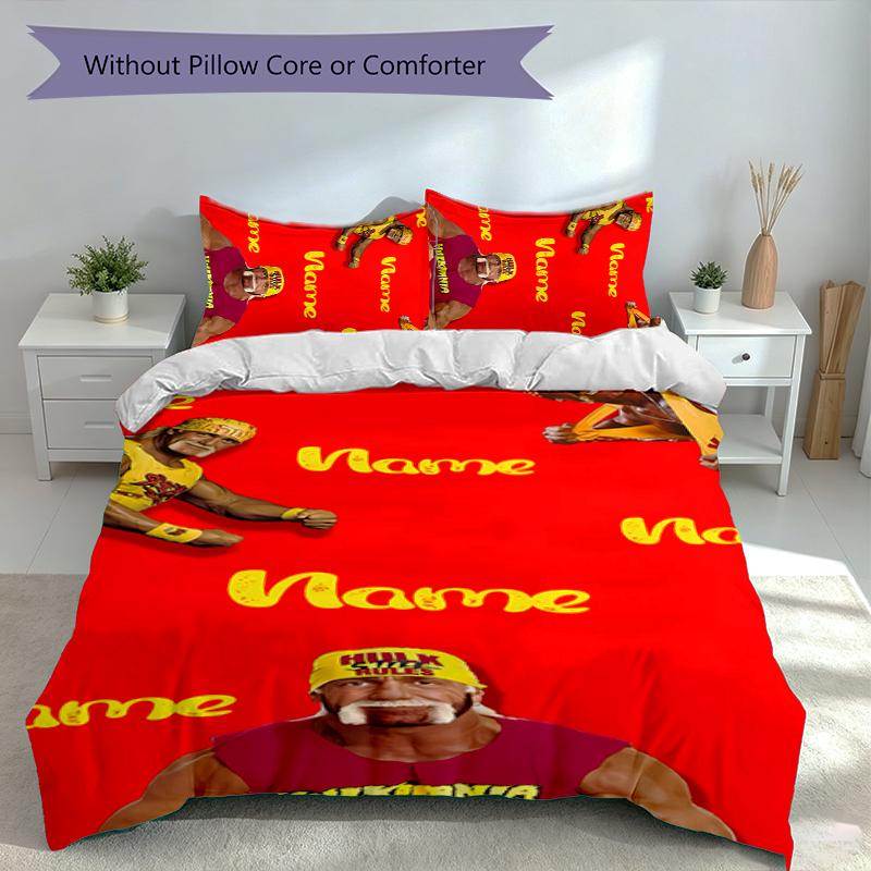 3pcs Custom Name Hulk Hogan Set,Includes 1 Duvet Cover and 2 Pillowcases,All-season Bedroom Decor
