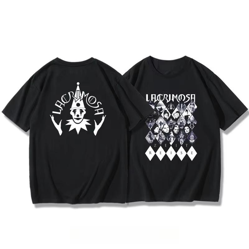 Men's and Women's Summer Symphony Metal Goth Rock Trend Half Sleeve Lacrimosa with Tear Wash Face Band T-shirt Short Sleeve