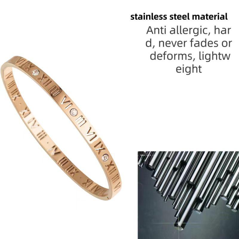 Luxury Women's Stainless Steel 18K Gold Plated Bracelet Waterproof Design with Roman Numeral Inlaid Zirconia for Gift
