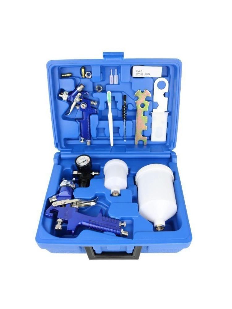 

2 комплекта краскопульта HVLP воздушный гравитационный набор для распыления краски с соплами 0,8 мм и 1,4 мм гравитационная подача инструмент для покраски синий
