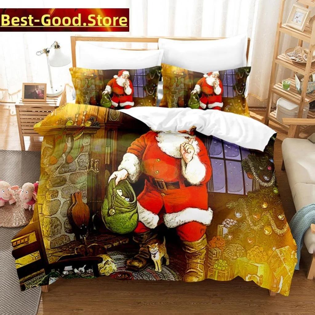 3D Christmas Quilt Cover Bedding Set Duvet Comforter Pillow Case Bed Linens Twin Queen King Double Full Single Bedroom
