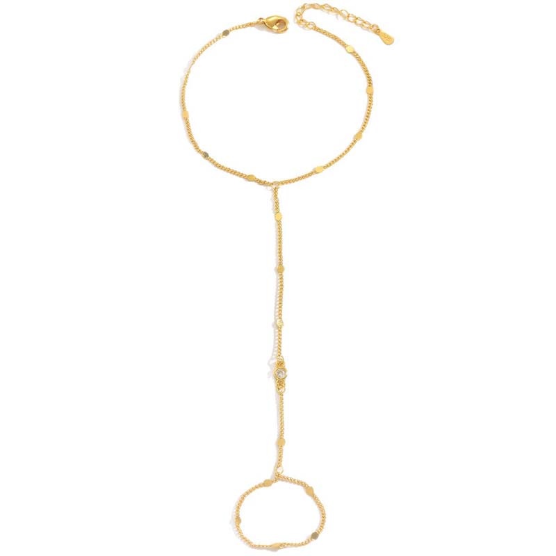 Fashion Crystal Hand Chain Bracelet Ring For Women Girl Simple Gold Color Handmade Link Chains Connecting Bracelets Hand Jewelry