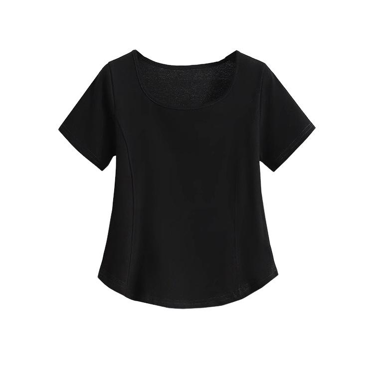 New Fishbone Summer Women's Short Sleeve Front Shoulder Pure Desire Irregular Short Bottom Shirt Top T-Shirt Women
