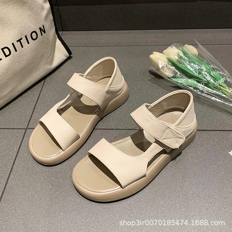 Large size Velcro sandals women's summer new thick-soled round head cool slippers fairy wind beach sandals