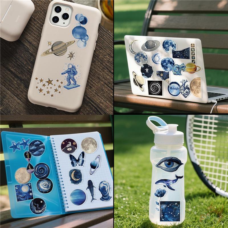50Pcs/Set Laser Blue Outer Space Series 01 Stickers DIY Fashion Waterproof Doodle Decals Stickers