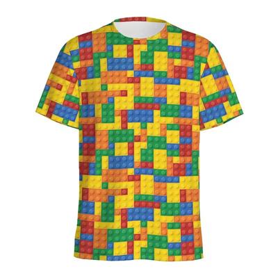 Retro Bouwsteen 3D Geprint T-shirt Heren Puzzel Videogames Patroon T-shirt Losse Street Korte Mouwen Y2k T-shirts