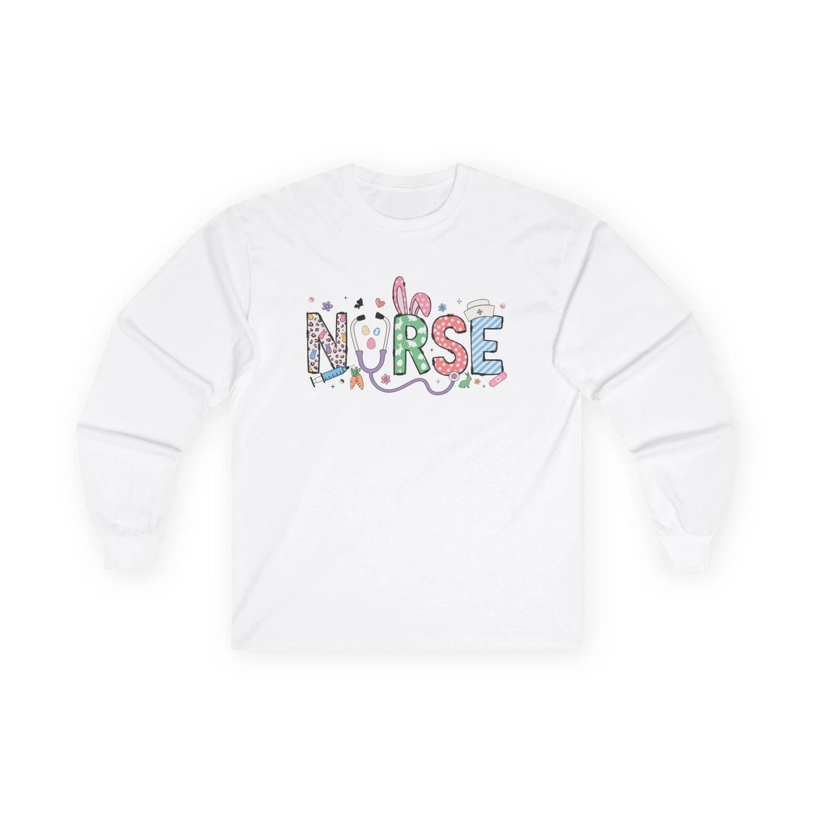 

Playful Nurse lettering Long Sleeve Tee | Cute medical scrubs design 2XL