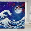 Japanese Wave Shower Curtain Kids Cherry Blossoms Bathroom Shower Curtain Set For Boys Girls Japanese Ukiyoe Theme Home Decor