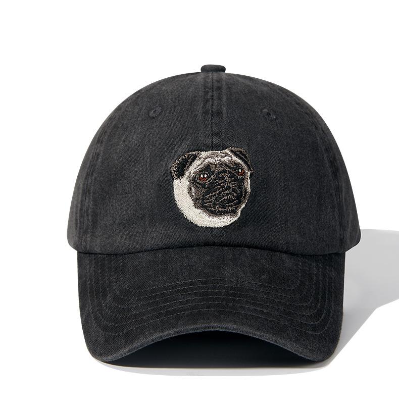 Dog Head Baseball Cap Trendy Brand Heavy Industry Washing Black Old Animal Embroidery Cap Children's Four Seasons Men