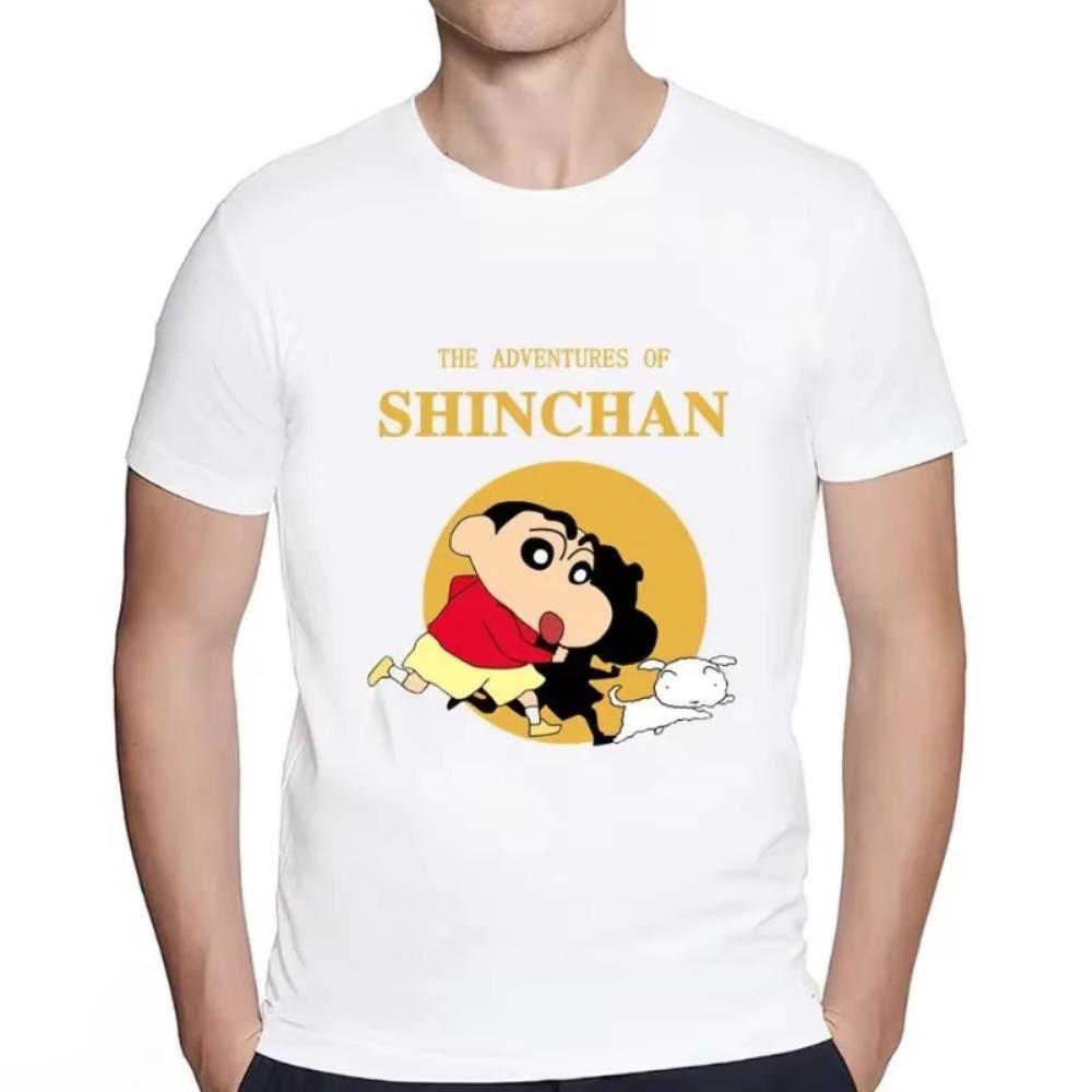MINISO Letní Nové Pánské Roztomilé Anime Kreslený Shin-chan Potisk Bavlněné Tričko Krátký Rukáv O-výstřih Trička Streetwear Neformální Pár Topů