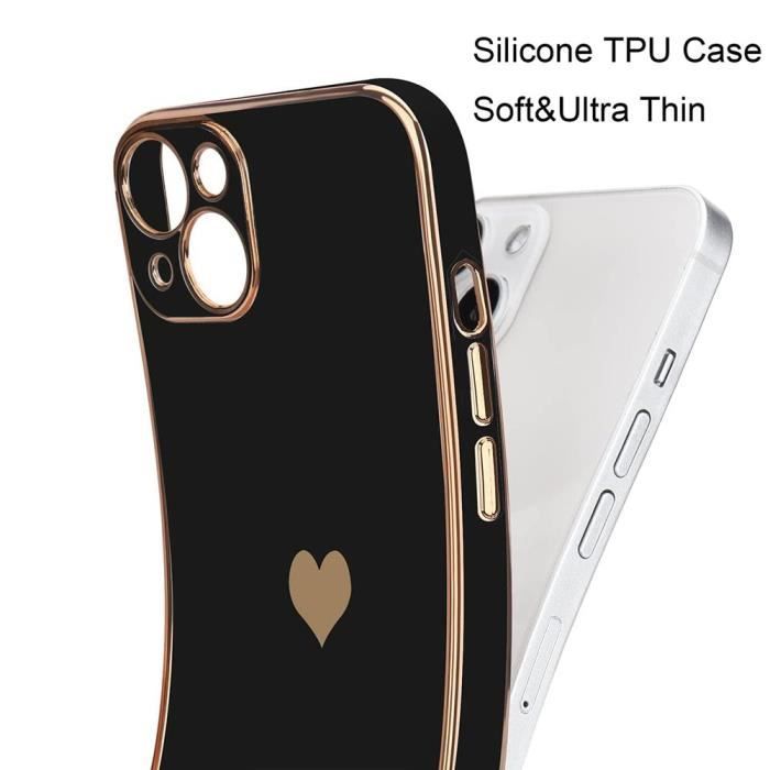 Coque de protection - Noname - iPhone 13 Pro - Noir - Motif coeur - Antichoc TPU