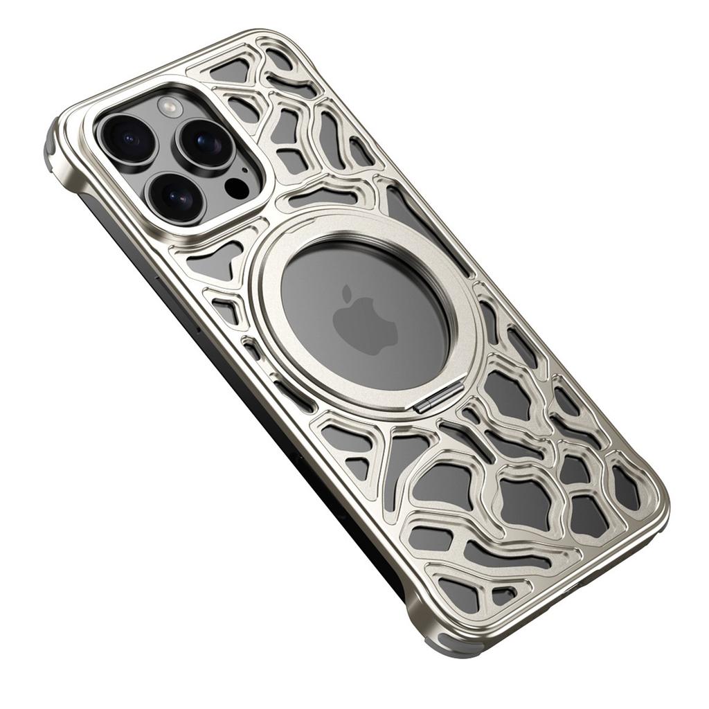 For iPhone 16 Pro Bumper Case Alloy Metal Borderless Back Cover with Magnetic Kickstand