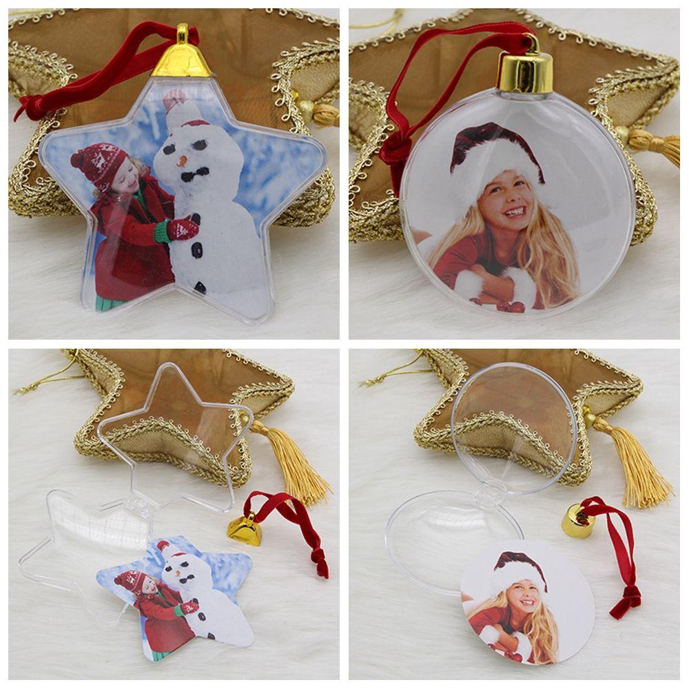 Xmas Tree Ornaments Round Five-star Christmas Ball Photo Frame Pendant Hanging Picture Holder