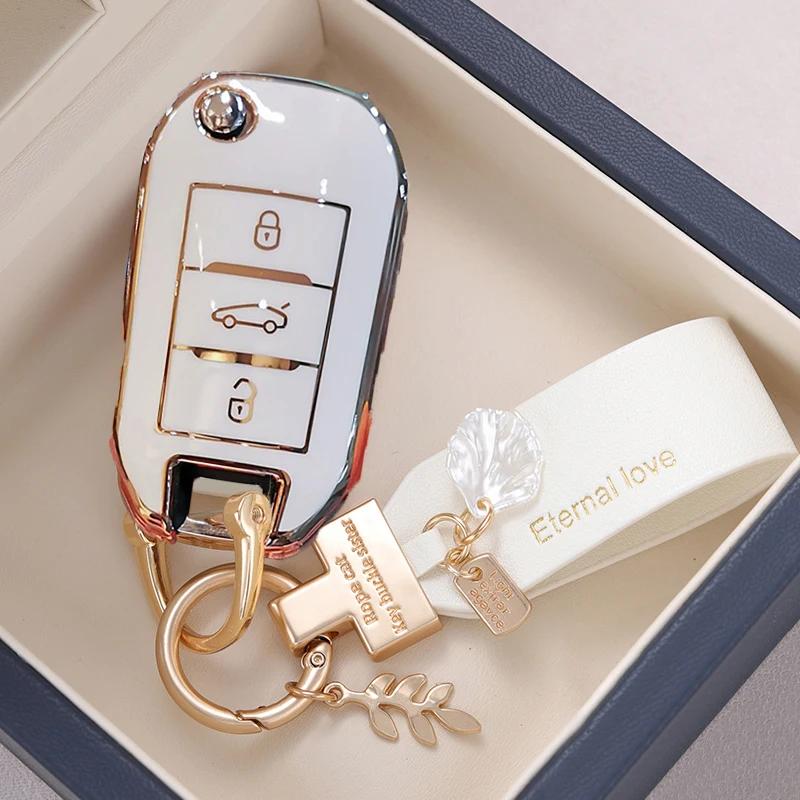 Key Case for Car Soft TPU Car Flip Key Case Full Cover Holder For Peugeot 3008 208 308 508 408 2008 307 4008 For Citroen C4 C4L