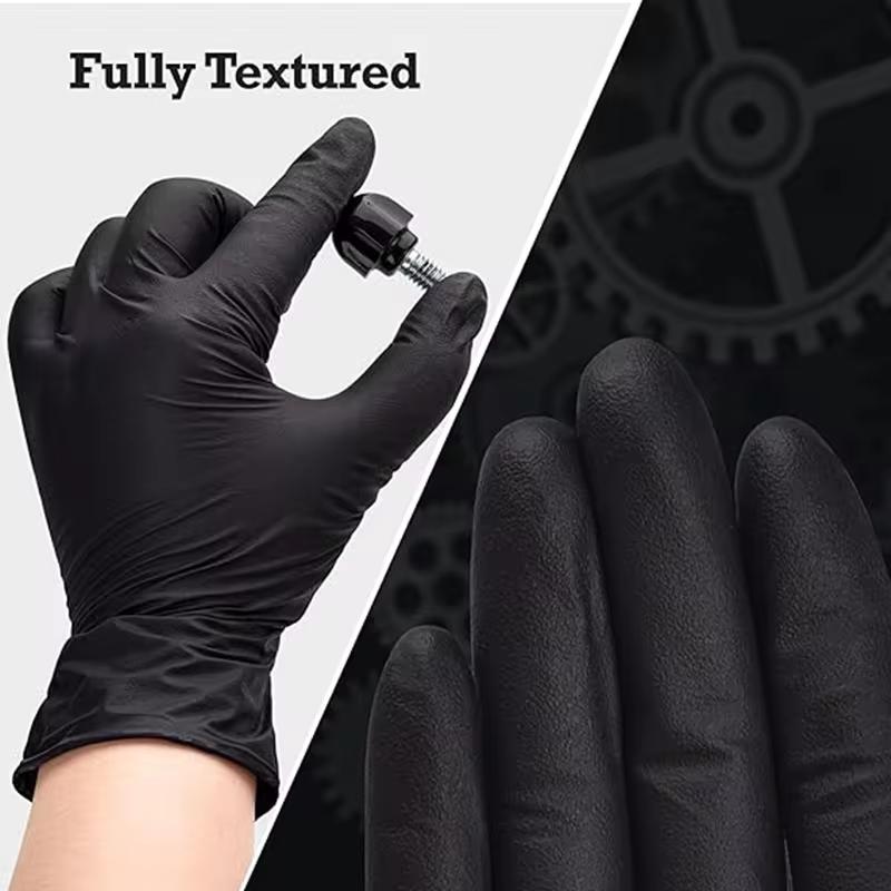 20/50/100PCS Disposable Nitrile Gloves Anti-Slip Black Industrial Gloves for Auto Mechanic Repair Cleaning Working Powder Free