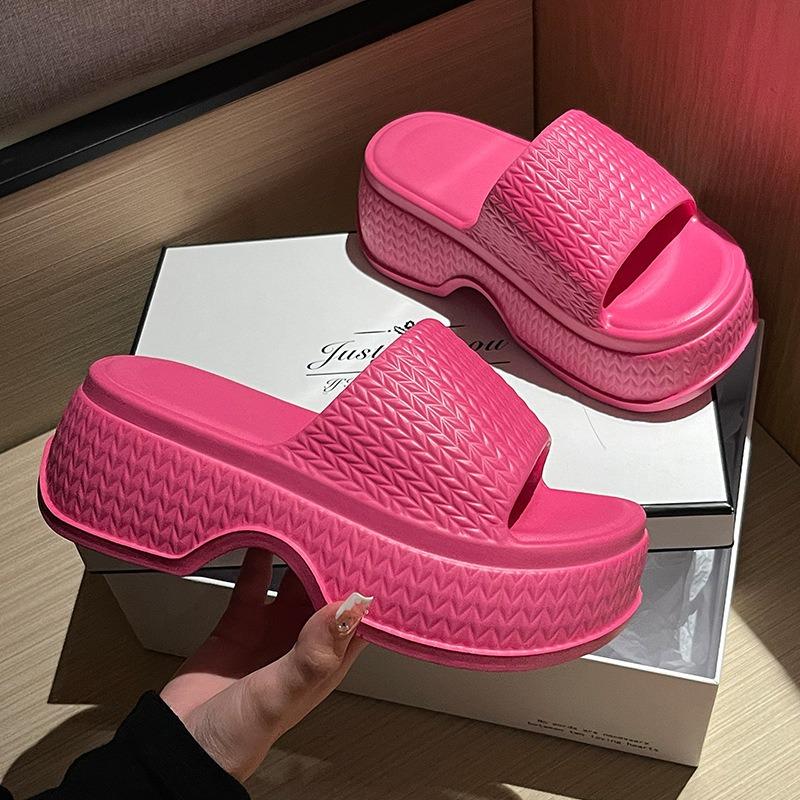 Thick-bottomed cool slippers women's summer outdoor beach non-slip heightening tide versatile one-word outer wear slippers