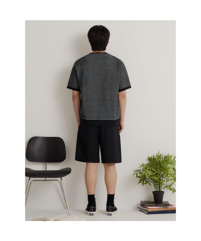 Binpolmen Gentle Tech Casual Pinstripe Round Knit Black