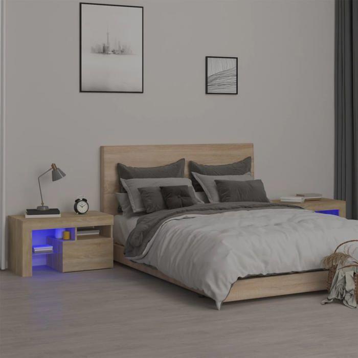 VidaXL 2x Bedside Tables and LED Lights Nightstands Bedside Cabinets Bed Cabinets Bedroom Furniture Sonoma Oak 3152772