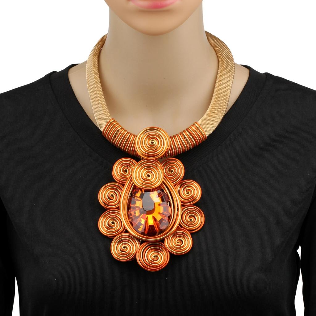 Crystal Pendant Necklace Earrings for Women Chunky Statement Flower Festival Ethnic Tribal Jewelry Accessories