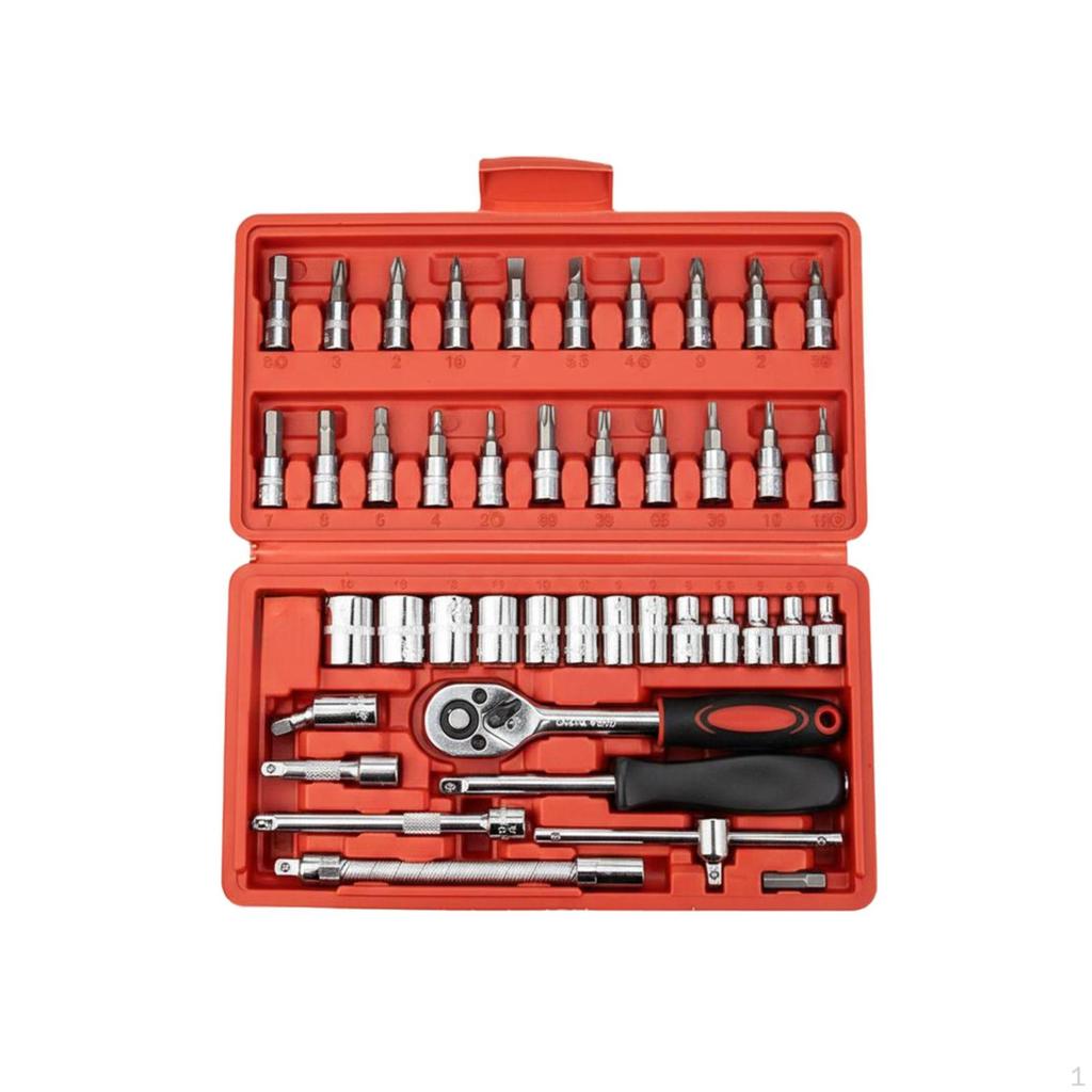 Socket Wrench Set, Hex Key Screwdriver Kit, Portable Tool Storage Case, Automotive Repair Black